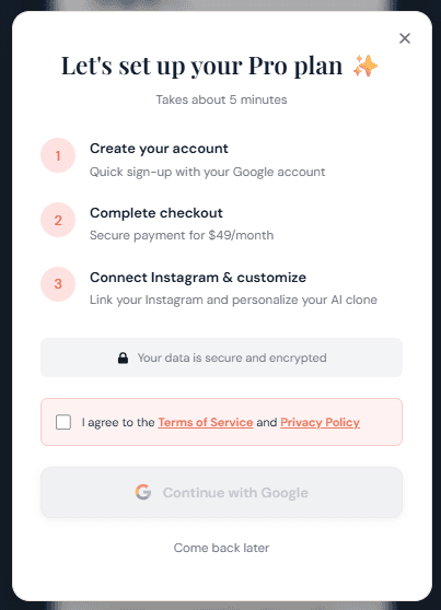 Lightwell setup pop-up showing 3-step process