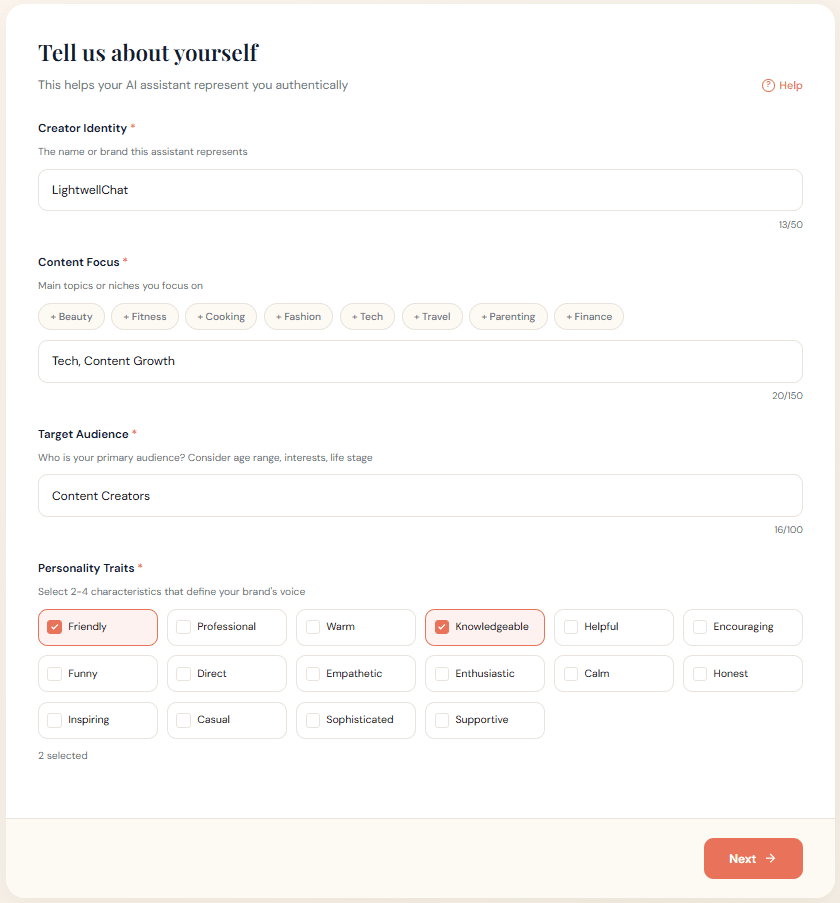Config wizard - Creator info form