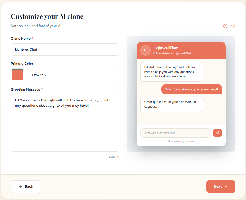 Config wizard - Bot appearance customization with live preview