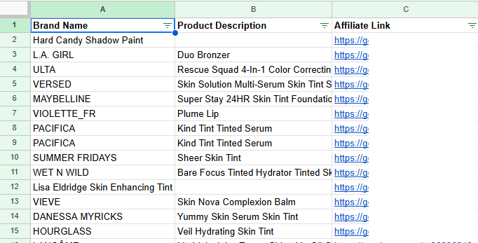 CSV format example in Excel